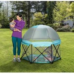 Regalo My Play Deluxe Portable Play Yard Indoor and Outdoor,Includes a Full Canopy, Aqua, 6-Panel