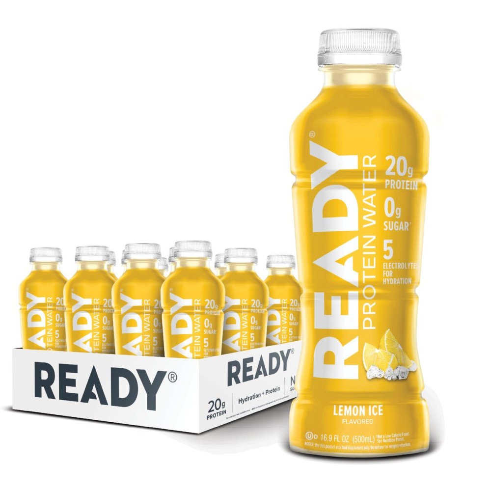 Ready Protein Water - 20g Whey Protein Isolate, Zero Sugar, Low-Calorie Sports Drink for Hydration & Recovery - Electrolytes, Essential Amino Acids - Lemon Ice, 16.9 fl oz Bottles (12-Pack)