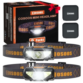 COSOOS 2 LED Headlamps Flashlights with Portable Cases, 1.6oz Mini Bright Running Headlamp, Waterproof Head Lamps, Small Headlights for Adults, Kids, Camping, Hiking, Night Reading (NO AA Battery)