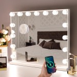 Hansong Vanity Mirror with Lights: Hollywood Lighted Makeup Mirror with 15 LED Bulbs, 22.8\'\'x18\'\' Light Up Mirror with 3 Colors Modes for Desk, Large Mirrors with USB Charging Port for Bedroom, White