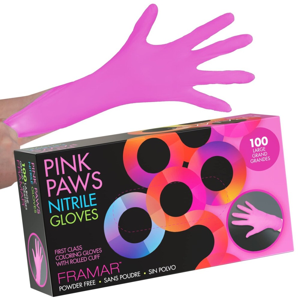 FRAMAR Pink Gloves Disposable Latex Free Large - Nitrile Gloves Large, Non Latex, Powder Free, Guantes De Nitrilo, For Hair Dye, Salon, Cleaning, Tattoo, Food Prep, Extra Durable - 100 Pack