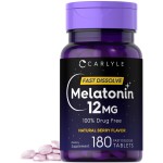 Carlyle Melatonin 12 mg Fast Dissolve 180 Tablets | Drug Free | Natural Berry Flavor | Vegetarian, Non-GMO, Gluten Free