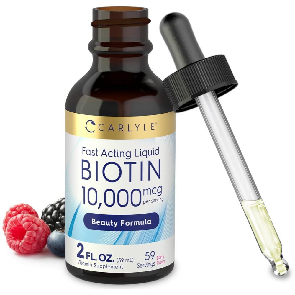 Carlyle Liquid Biotin 10000mcg | 2 oz | Extra Strength Drops | Vegetarian, Non-GMO, Gluten Free Supplement