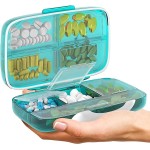 Travel Pill Organizer - Airtight Medicine Case for Traveling Portable Pharmacy Box with Labels Vitamin Container 8 Compartment Supplement Medication Holder Large Capacity Daily (Green)