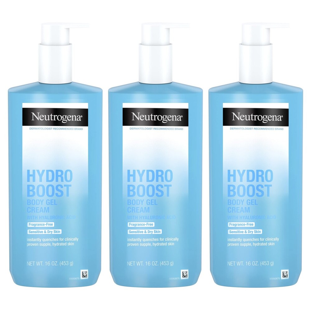 Neutrogena Hydro Boost Fragrance-Free Body Gel Cream with Hyaluronic Acid, Non-Greasy, Fast Absorbing Moisturizer & Hydrating Full Body Cream for Sensitive Skin, Paraben-Free, 16 oz (Pack of 3)