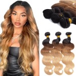 12A Grade Ombre Bundles Human Hair (T1B/30/27,14 16 18) Ombre Brown Body Wave Human Hair 3 Bundles 100% Unprocessed Virgin Brazilian Body Wave Hair Quick Weave