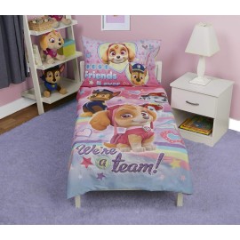 Paw Patrol Skye We\'re A Team 4 Piece Toddler Bedding Set - Includes Comforter, Sheet Set - Fitted + Top Sheet + Reversible Pillow Case for Girls Bed, Pink