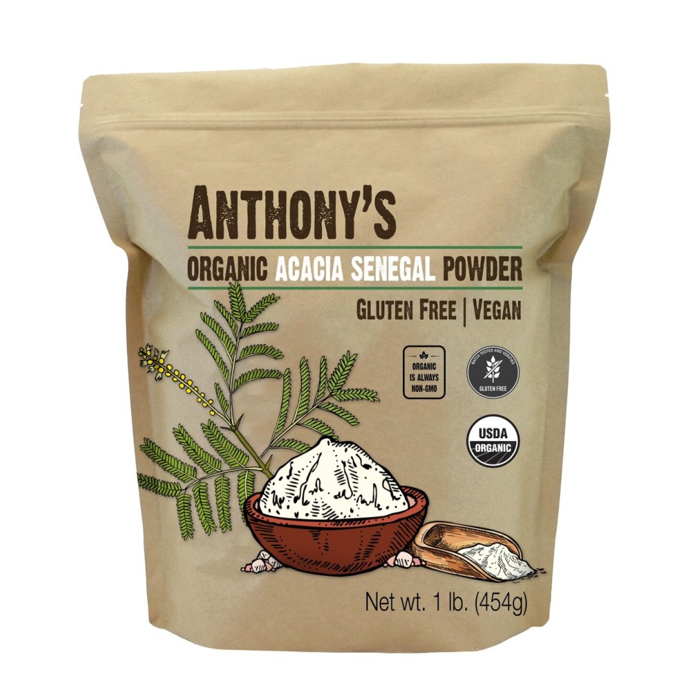 Anthony\'s Organic Acacia Senegal Powder, 1 lb, Batch Tested Gluten Free, Non GMO, Soluble Fiber, Prebiotic