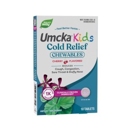 Nature\'s Way Kids Umcka Cold Relief Chewables, Ages 6+, Shortens Duration and Reduces Severity, Multi-Symptom Cold Remedy, Non-Drowsy, Cherry Flavored, 10 Tablets