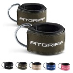 Fitgriff Ankle Straps V2 for Cable Machine (2 Pieces) - Gym Workout Equipment - Leg Pulley Attachment, Kickback Straps (Army Green)