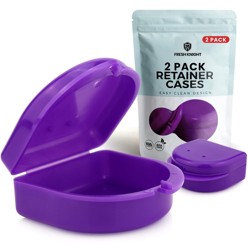 FRESH KNIGHT Retainer Case (2 Pack). Retainer Case with Vent Holes. Perfect for Denture, Mouth Guard, Aligner (Purple)