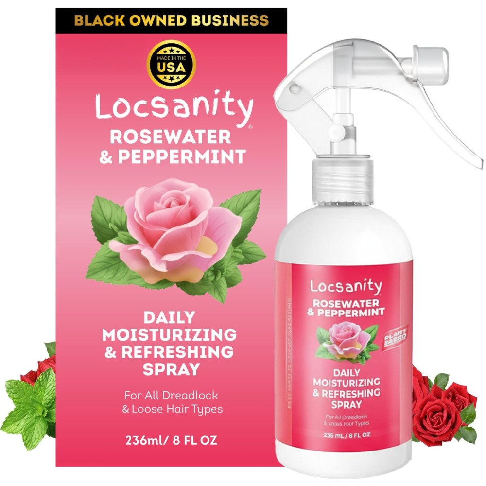 Locsanity Daily Moisturizing Refreshing Spray for Locs, Dreadlocks - Rose Water and Peppermint Hair Scalp Moisturizer, Dreadlock Spray - Natural Loc Care and Maintenance (8oz)