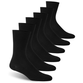 Facool Diabetic Socks for Men Women, Comfortable Cotton Loose Fit Circulatory Medical Socks for Diabetes, Circulation, Swollen Feet, Neuropathy, Edema, Pregancy, 6 Pairs Black L