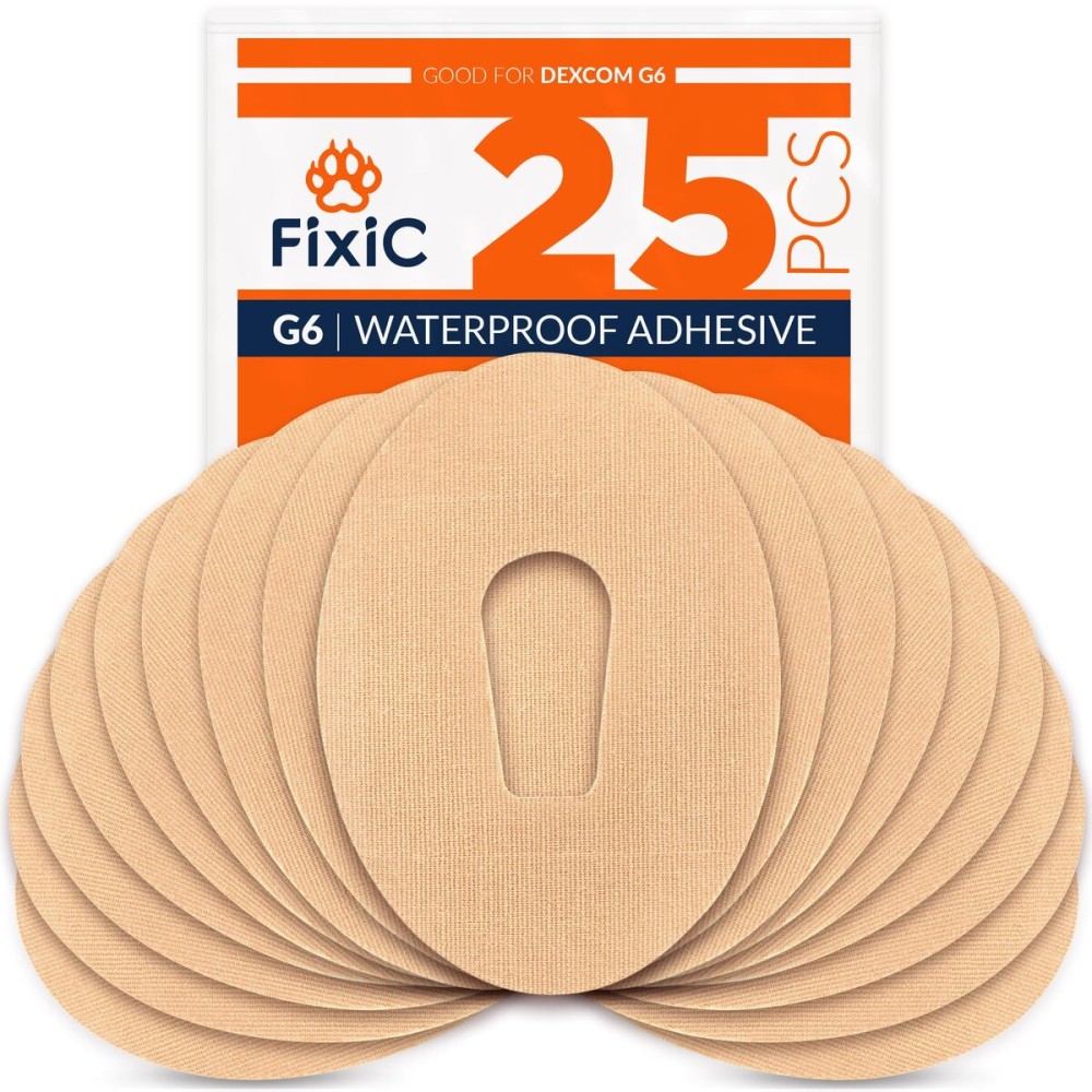 FixiC - Adhesive Patches for G6 - 25 Pack Premium Waterproof Adhesive Patches - Pre-Cut Back Paper - Adhesive Patch for G6 - Long Fixation! (Tan)