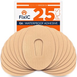 FixiC - Adhesive Patches for G6 - 25 Pack Premium Waterproof Adhesive Patches - Pre-Cut Back Paper - Adhesive Patch for G6 - Long Fixation! (Tan)