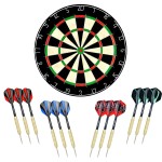 LinkVisions Sisal/Bristle Dartboard with Staple-Free Bullseye 17.8 x1.5 and 12 Steel Tip Darts 18g, Dartboard Mounting Kits Included