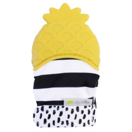 Itzy Ritzy Silicone Teething Mitt - Soothing Infant Teething Mitten with Adjustable Strap, Crinkle Sound & Textured Silicone to Soothe Sore & Swollen Gums - For Ages 3 Months & Up (Pineapple)