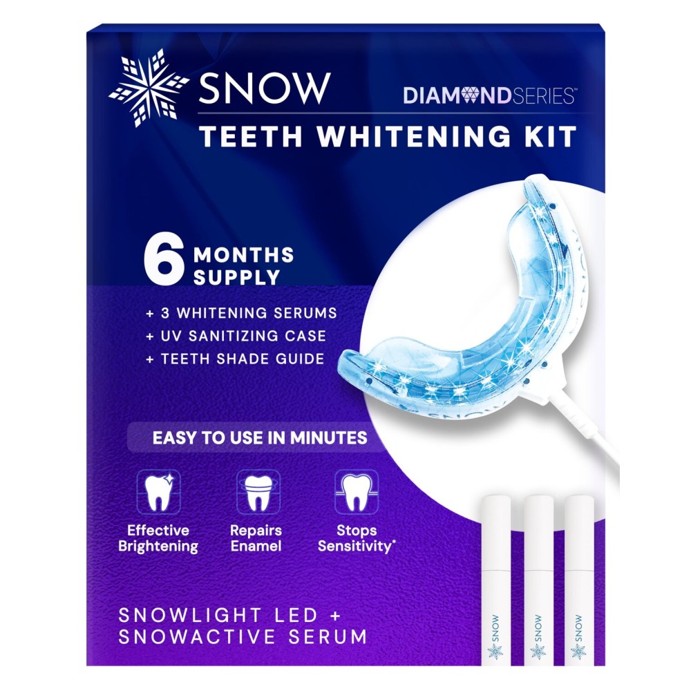 Snow Teeth Whitening Kit - Snow Teeth Whitening Serum and LED Mouthpiece Whitener, Formulated with Hydroxyapatite, Good for 6 Months - Wired Kit with 3 Wands