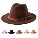 Jastore Kids Girls Boys Classic Wide Brim Bowknot Floppy Fedora Hat Wool Felt Bowler Cap (D-Coffee, 5-10 Years)