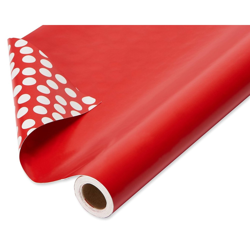 American Greetings Jumbo Reversible Red Wrapping Paper Roll for Christmas, Valentine\'s Day or Any Occasion (175 sq. ft., 1 Extra Large Roll-30 in. x 70 ft.) White Polka Dots