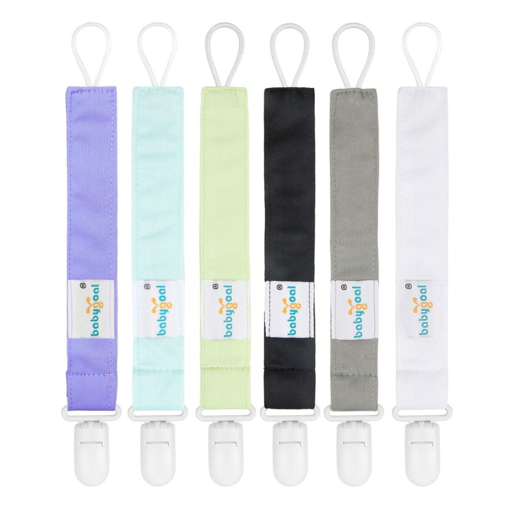 babygoal Solid Color Pacifier Clips, 6 Pack Binky Paci Holder Clips Leashes Fits for Most Pacifiers and Binkies 6PS15