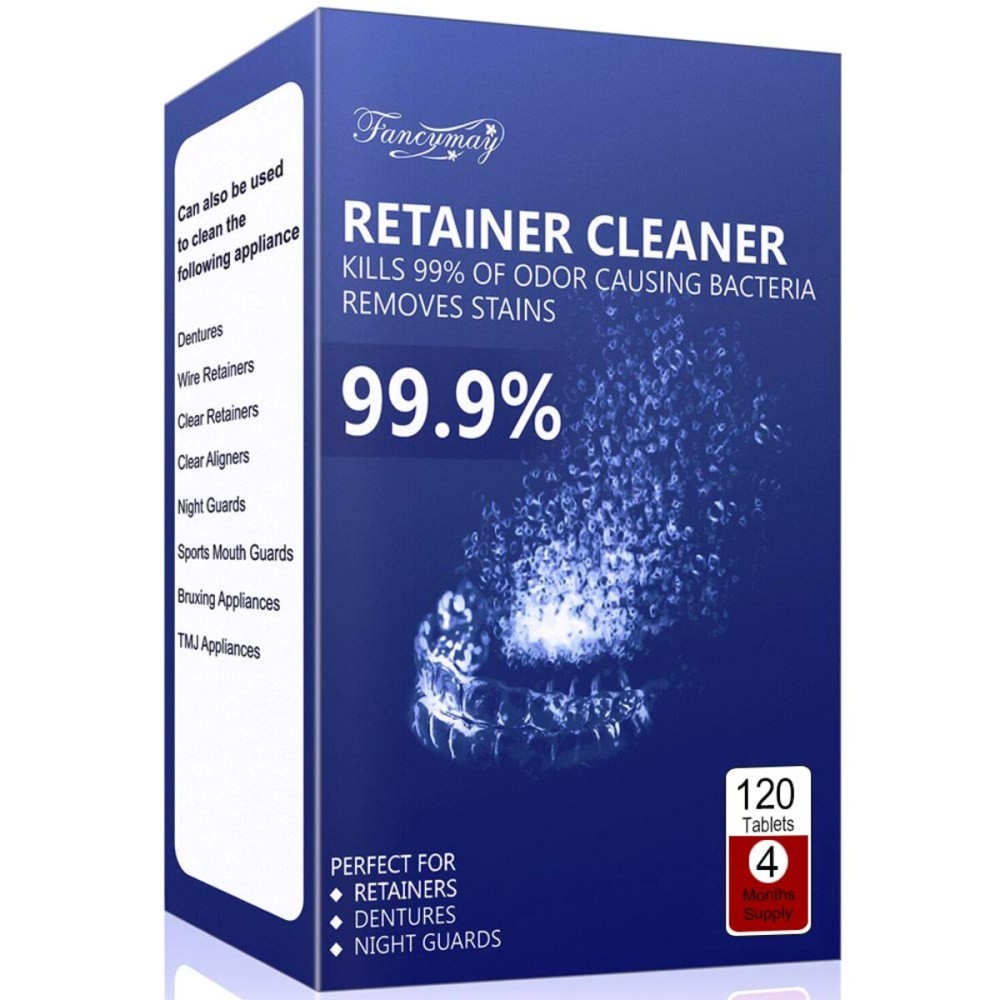 Retainer Cleaner Tablets - 4 Months Supply, Cleaning Tablets for Denture Aligners Invisalign, Mouth Guard Night Guard Cleaner, Remove Odors, Discoloration, Stains & Plaque, Mint