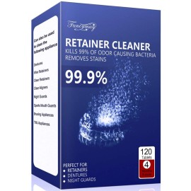 Retainer Cleaner Tablets - 4 Months Supply, Cleaning Tablets for Denture Aligners Invisalign, Mouth Guard Night Guard Cleaner, Remove Odors, Discoloration, Stains & Plaque, Mint