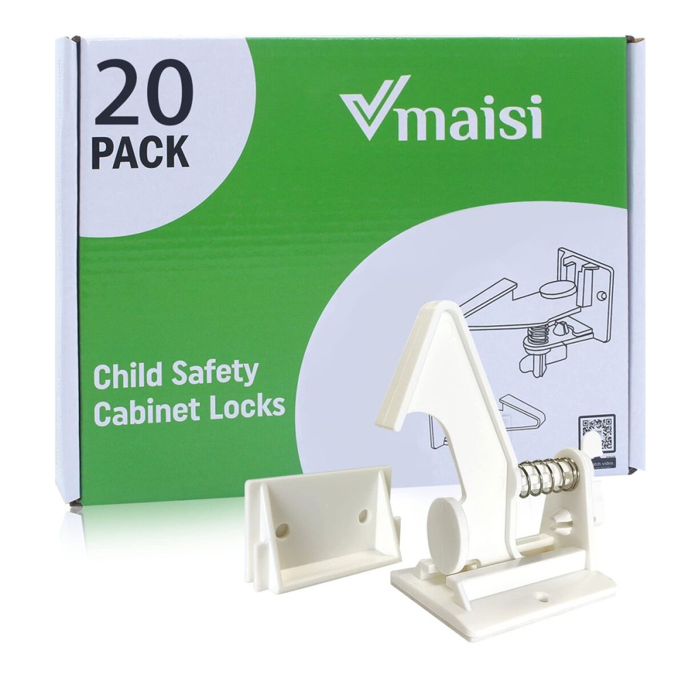 Vmaisi 20 Pack Cabinet Locks Child Safety Latches - Baby Proofing Cabinets Drawers Lock - Upgraded Stronger Adhesive Easy Installation - No Drilling