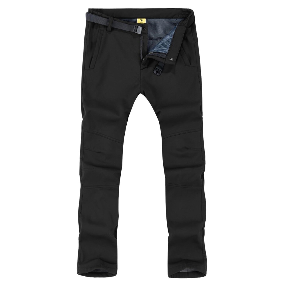TBMPOY Men\'s Snow Ski Hiking Pants Waterproof Winter Fleece Lined Pants Camping Skiing Ice Fishing Pants with Belt 01 Thick Black XXL