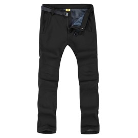 TBMPOY Men\'s Snow Ski Hiking Pants Waterproof Winter Fleece Lined Pants Camping Skiing Ice Fishing Pants with Belt 01 Thick Black XXL