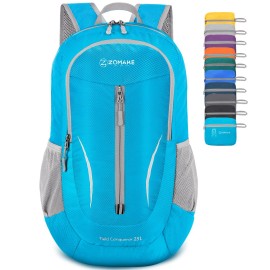 ZOMAKE Ultra Lightweight Packable Backpack 25L, Foldable Hiking Backpacks Water Resistant Small Folding Daypack for Travel(Light Blue)