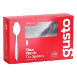 Comfy Package [300 Pack] Heavyweight Clear Plastic Tea Spoons with Engraved Design - Disposable Sturdy Plastic Utensils for Parties, Weddings, and Events