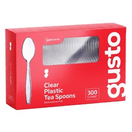Comfy Package [300 Pack] Heavyweight Clear Plastic Tea Spoons with Engraved Design - Disposable Sturdy Plastic Utensils for Parties, Weddings, and Events