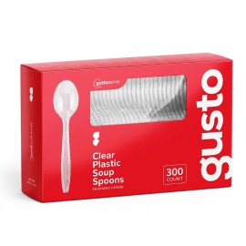 Comfy Package [Pack of 300] Heavyweight Disposable Clear Plastic Soup Spoons - Engraved Design