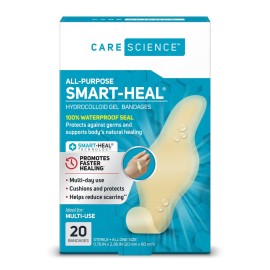 Care Science Smart Heal All-Purpose Hydrocolloid Gel Bandages, 20 ct | 100% Waterproof Seal, Reduces Scarring, for Wound Care or Blisters
