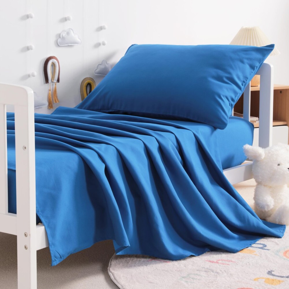 NTBAY Toddler Sheet Set - 3-Piece Microfiber Crib Sheet Set - Flat Sheet, Fitted Sheet, Pillowcase - Solid Toddler Bedding, Royal Blue