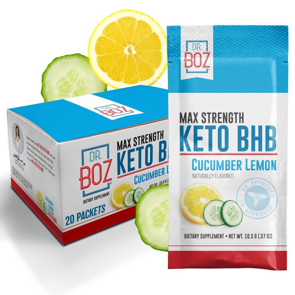 Dr. Boz - Keto BHB Powder - Cucumber Lemon, 20 Packets - Ketones Drink - Increase Energy & Reduce Cravings - Max Strength Dietary Supplement - Quality Tested - Made in The USA - 10.9oz (310g)