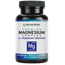 Trio Nutrition Magnesium Complex 90 Day Supply 420 mg | Natural Calm, Relax, Stress Relief, and Muscle Recovery |Magnesium Glycinate Supplement with Vitamin B6 for Rapid Absorption*