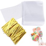 Augshy Cake Pop Bags, 300 Pcs Cellophane Treat Bags 3x5 with 300 Twist Ties 1.4 mils Thickness OPP Plastic Bags for Lollipop Candy Chocolate Cookie Wrapping Buffet