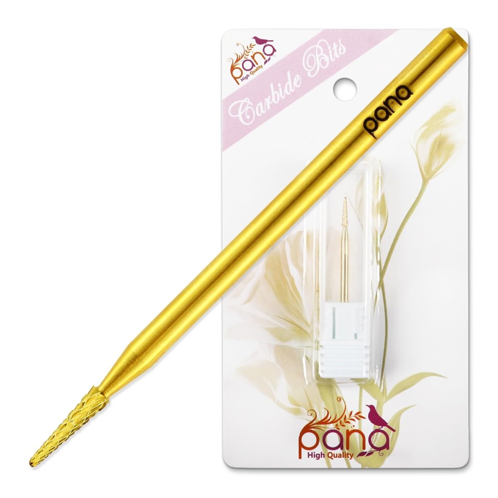 PANA 3/32 Carbide Cuticle Nail Drill Bit for Cuticle Cleaning, Dead Skin Removal, Gel Polish & Acrylic Removal, Under Nail Cleaner, Nail Salon, Manicure Tools (Sharp Point - Gold, Medium)