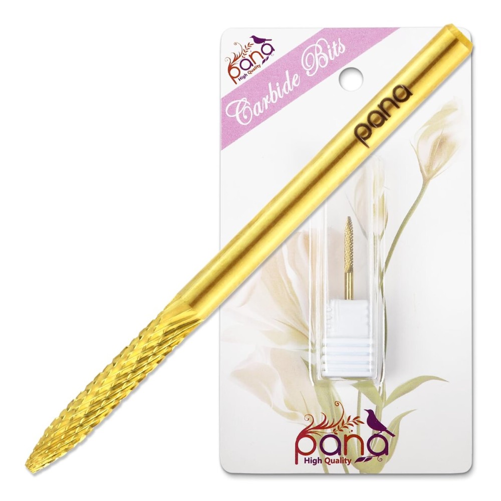 PANA 3/32 Carbide Cuticle Nail Drill Bit for Cuticle Cleaning, Dead Skin Removal, Gel Polish & Acrylic Removal, Under Nail Cleaner, Nail Salon, Manicure Tools (UNC - Gold, Extra Fine)