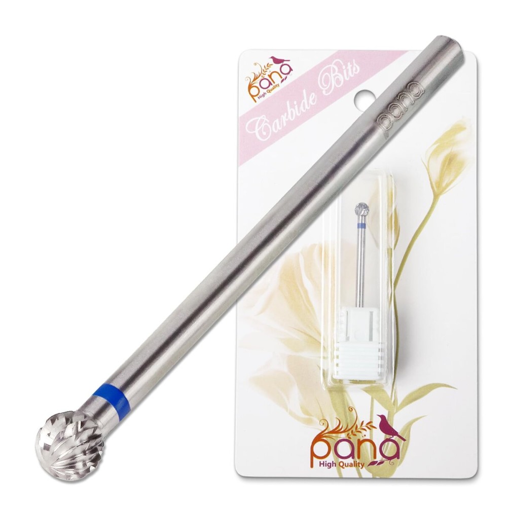 PANA 3/32 Carbide Cuticle Nail Drill Bit for Cuticle Cleaning, Dead Skin Removal, Gel Polish & Acrylic Removal, Under Nail Cleaner, Nail Salon, Manicure Tools (Small Ball Head - Silver, Medium)