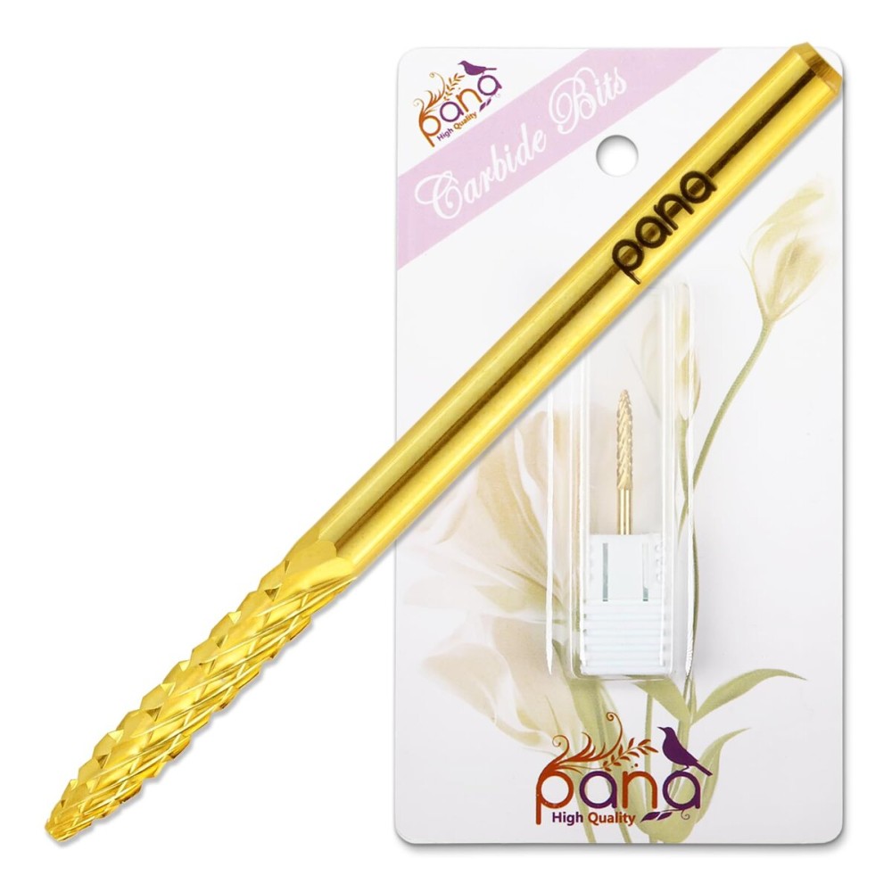 PANA 3/32 Carbide Cuticle Nail Drill Bit for Cuticle Cleaning, Dead Skin Removal, Gel Polish & Acrylic Removal, Under Nail Cleaner, Nail Salon, Manicure Tools (UNC - Gold, Coarse)