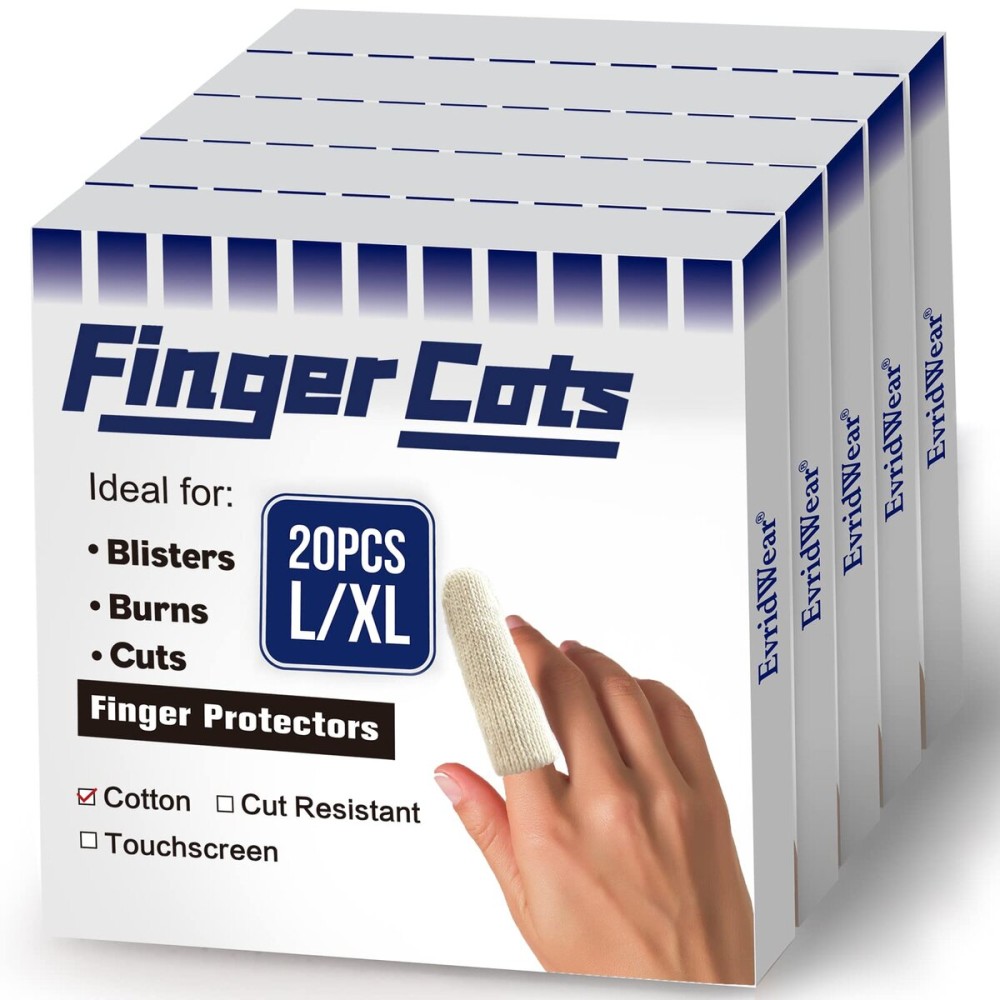 Evridwear Cotton Finger Cots Cotton Cushion 100 PCS for Cracked Skin, Eczema, Calluses, Moisture Wicking, Finger Protection for Men & Women (5 Packs Long, 3)