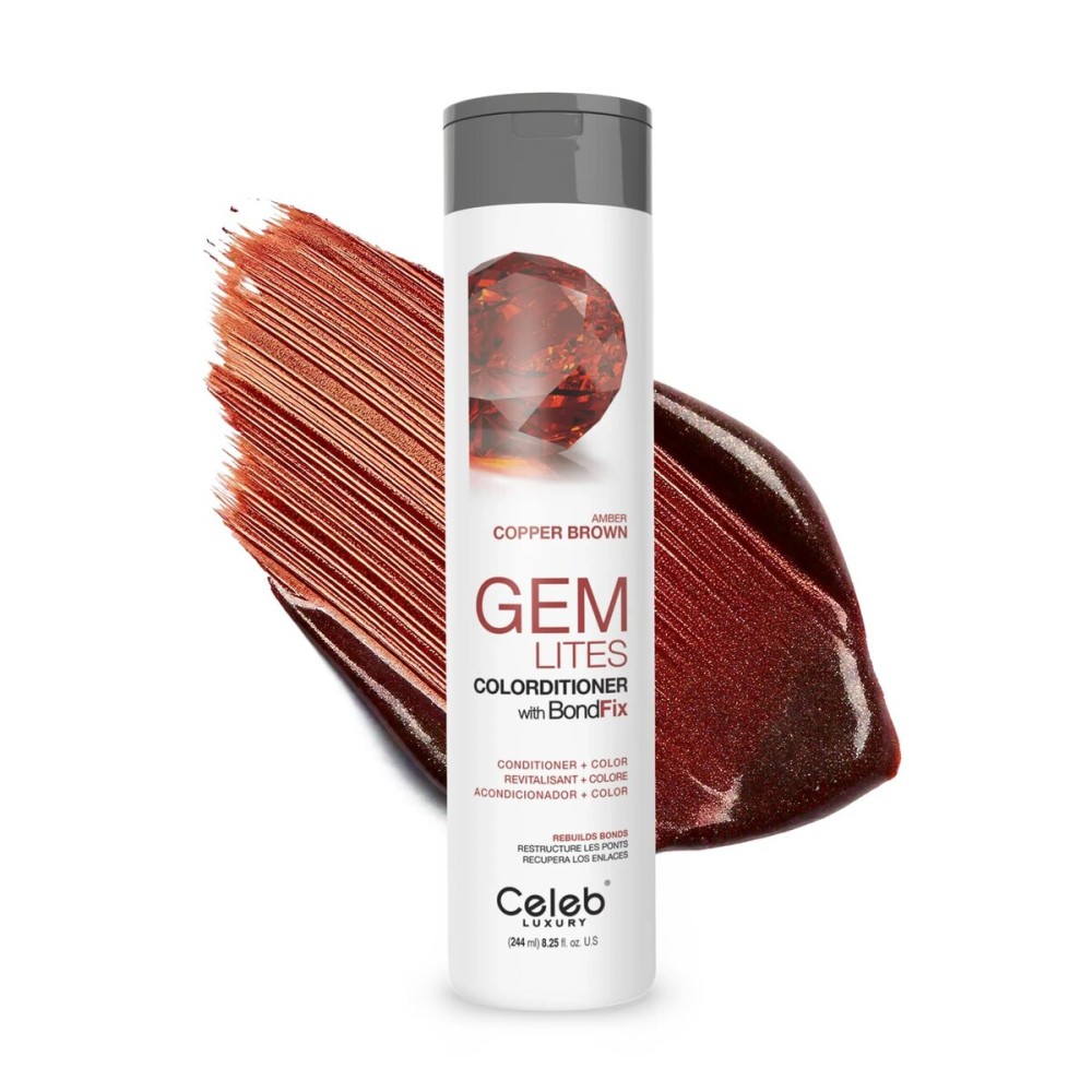Celeb Luxury Gem Lites Amber Colorditioner, Color Depositing Conditioner with Bondfix Bond Rebuilder, Semi Permanent Hair Colour Glaze, Maintains and Refreshes Copper to Medium Auburn Tones