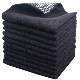 SINLAND Microfiber Dish Cloth for Washing Dishes Dish Washing Rags Best Kitchen Washcloth Cleaning Cloths Wash Cloths with Poly Scour Side 12Inchx12Inch 10 Pack Black