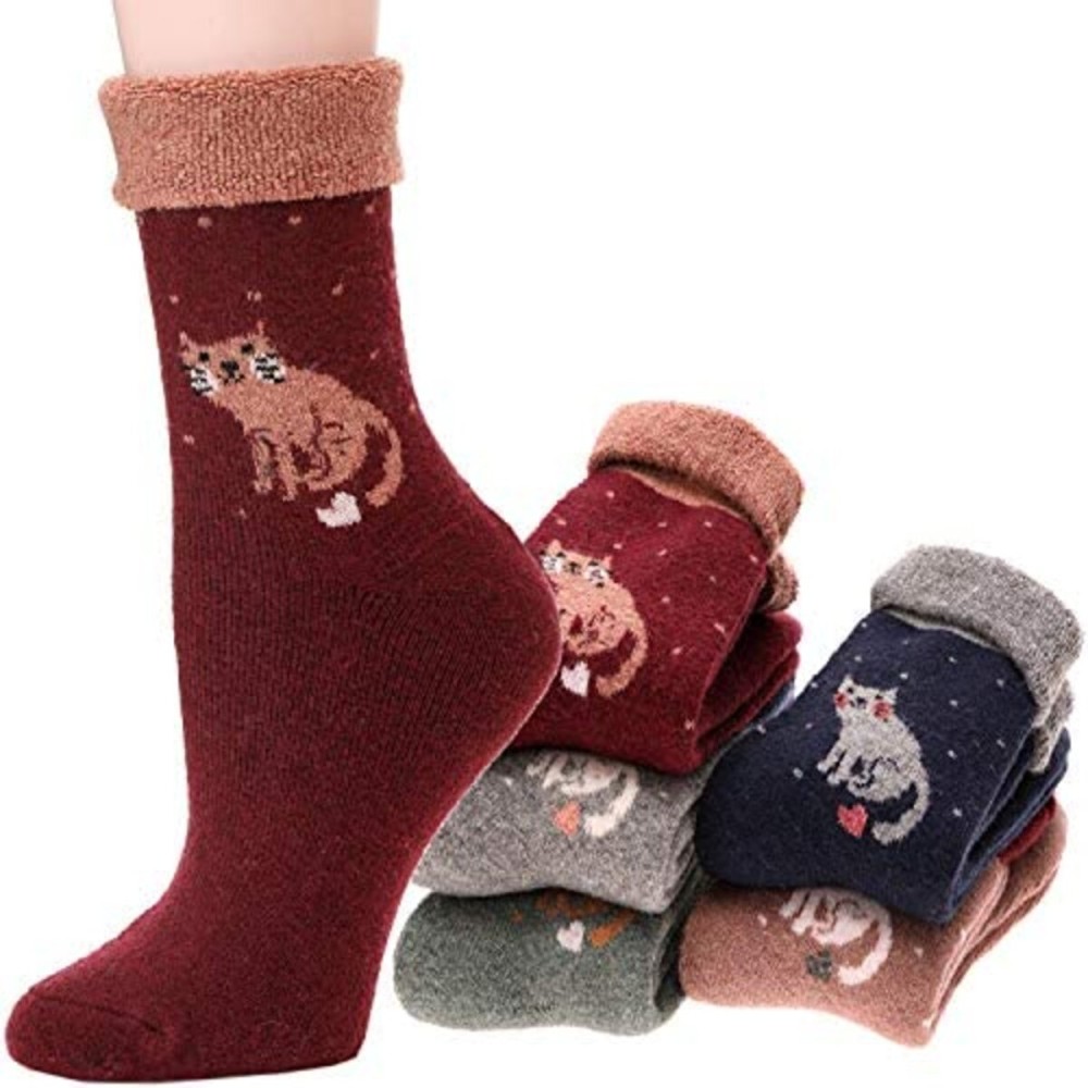 ANTSANG Wool Socks for Women Merino Hiking Warm Thick Winter Boot Comfy Crew Thermal Cozy Cabin Heavy Work Soft Ladies Socks 5 Pairs(Cat F)