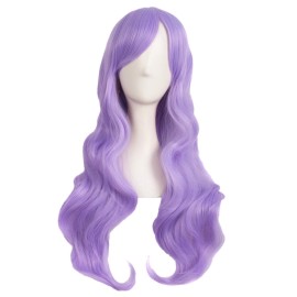MapofBeauty 28 Inch/70cm Charming Women Side Bangs Long Curly Full Hair Synthetic Wig (Light Purple)