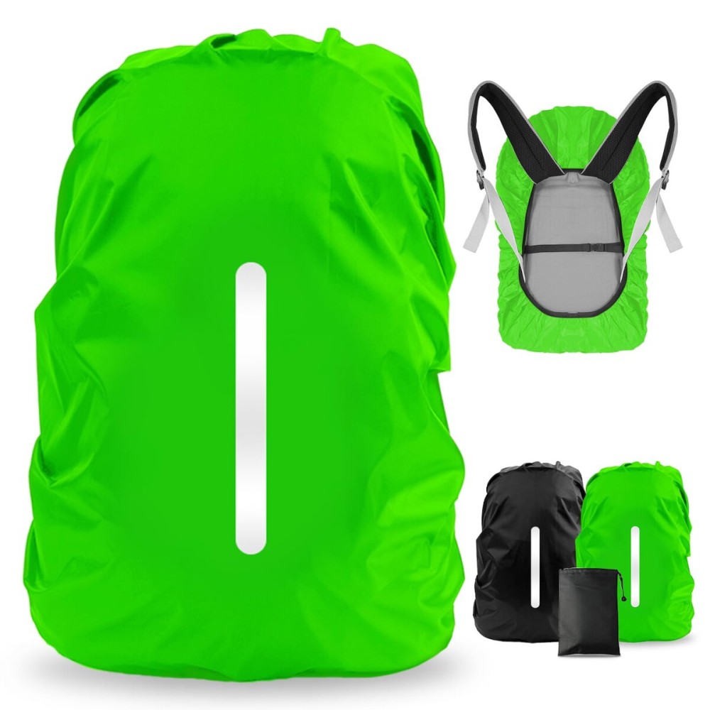 LAMA 2pcs Waterproof Rain Cover for Backpack, Reflective Rainproof Protector for Anti-dust and Anti-Theft L 45L-55L Black Green