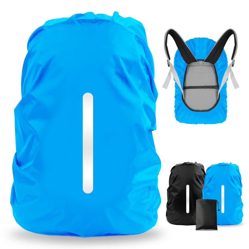 LAMA 2pcs Waterproof Rain Cover for Backpack, Reflective Rainproof Protector for Anti-dust and Anti-Theft S 18L-25L Black Blue
